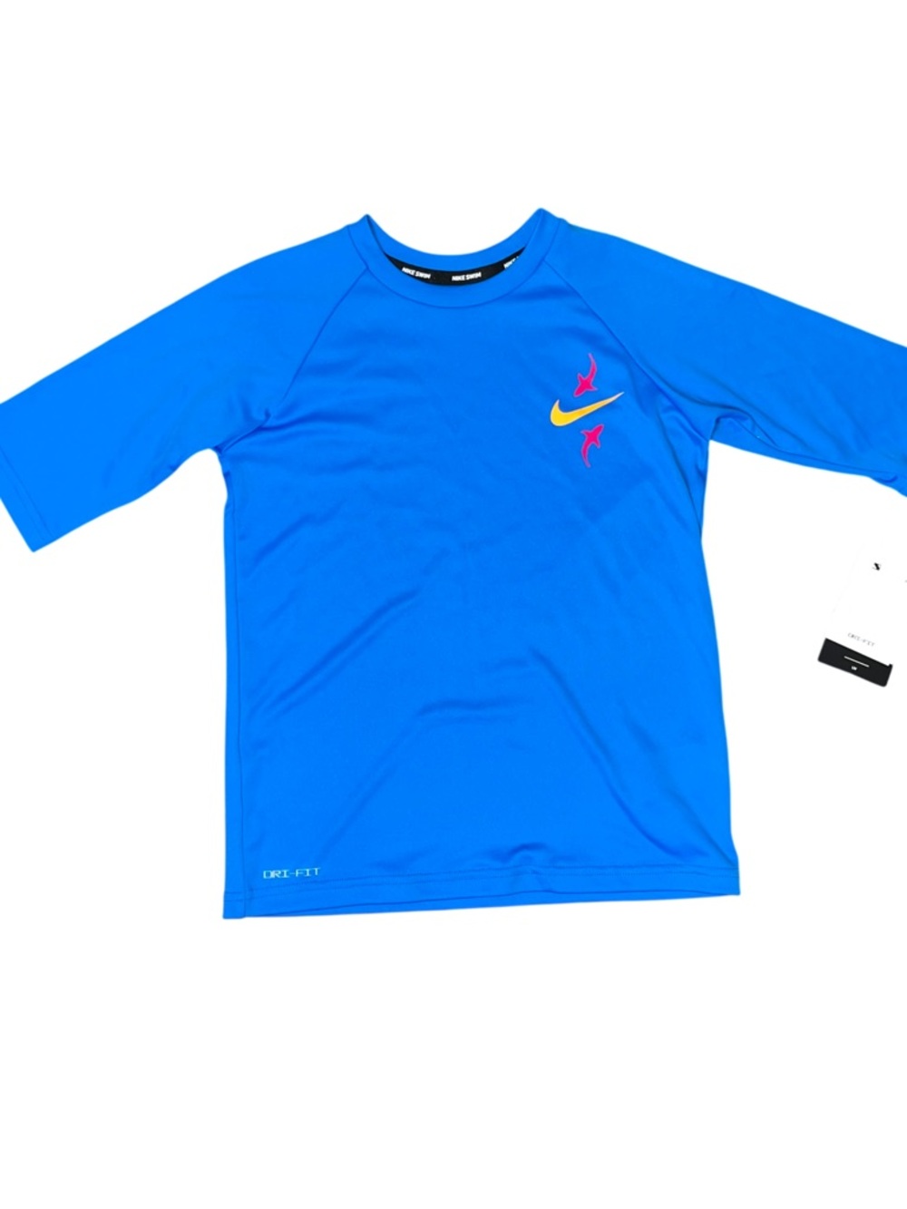 Nike Swim Short Sleeve Blue UPF40 Pink Shark Shirt NWT Small Boys Girls
